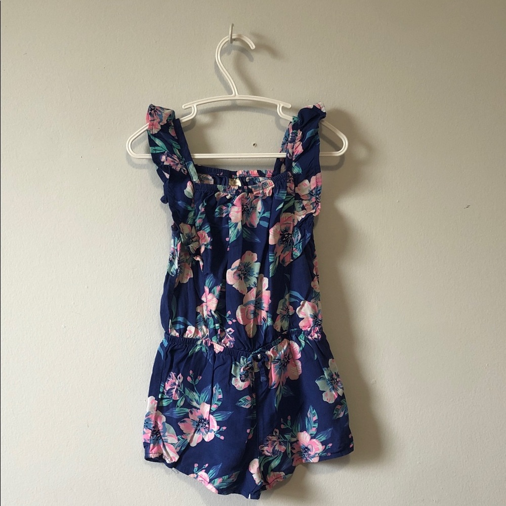 OshKosh B'gosh Navy Floral Girls Romper with Ruffle Straps